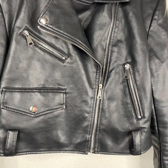 Azalea Wang Black Faux Patent Leather Collared Biker Short Grunge Jacket Size L - Picture 7 of 9